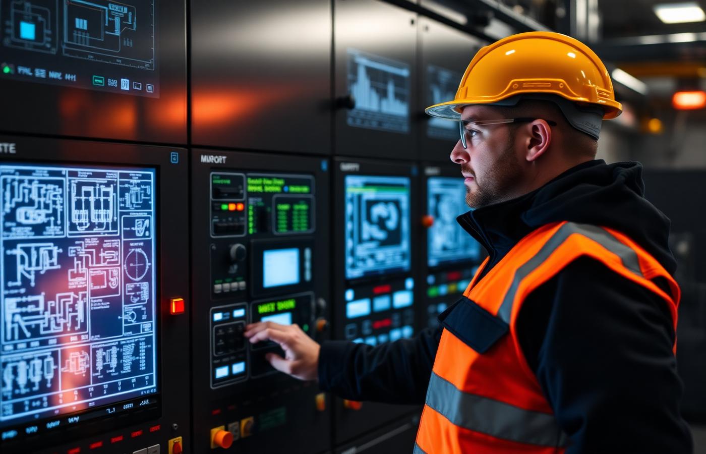 Engineer at industrial control panel